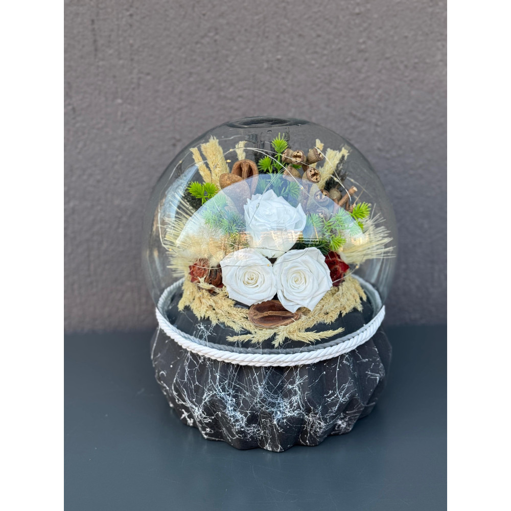 ÖZEL BÜYÜK ÜÇLÜ IŞIKLI BEYAZ SOLMAYAN GÜL